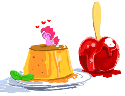 Size: 606x465 | Tagged: safe, artist:freedomthai, pinkie pie, earth pony, pony, apple, candy apple (food), food, heart, jelly, solo