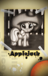 Size: 601x940 | Tagged: safe, artist:chiliinternational, applejack, earth pony, pony, black and white, grayscale, hat, hooves, photo, younger