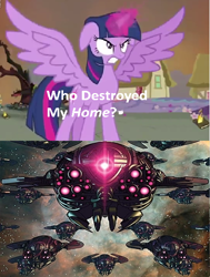 Size: 428x565 | Tagged: safe, derpibooru import, twilight sparkle, twilight sparkle (alicorn), alicorn, pony, exploitable meme, female, galactus, mare, marvel, meme, who destroyed twilight's home