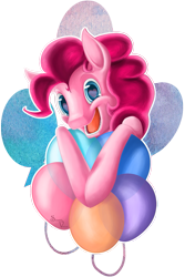 Size: 667x1000 | Tagged: safe, artist:sirens-voice, pinkie pie, earth pony, pony, balloon, open mouth, simple background, solo, transparent background