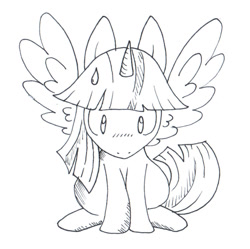 Size: 600x598 | Tagged: safe, artist:daieny, derpibooru import, twilight sparkle, twilight sparkle (alicorn), alicorn, pony, anime, cute, female, lineart, mare, monochrome, pen, solo