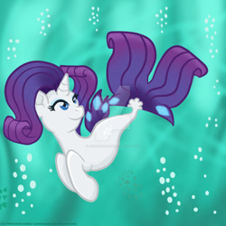 Size: 1024x1024 | Tagged: safe, artist:yoshimarsart, rarity, seapony (g4), seaponified, seapony rarity, solo, species swap, underwater, watermark