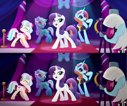 Size: 1920x1596 | Tagged: safe, screencap, coco pommel, photo finish, rarity, sassy saddles, pony, unicorn, my little pony: the movie, comparison, fashion plate