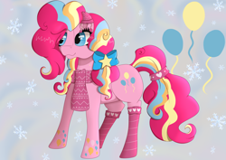 Size: 4092x2893 | Tagged: safe, artist:fia94, pinkie pie, earth pony, pony, absurd resolution, bow, clothes, hair bow, rainbow power, scarf, socks, solo