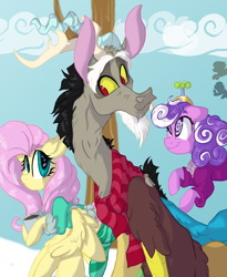 Size: 1968x2398 | Tagged: safe, artist:jaw2002, discord, fluttershy, screwball, pegasus, pony, fanfic:bride of discord, clothes, discoshy, female, male, scarf, shipping, socks, straight