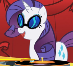 Size: 391x353 | Tagged: safe, artist:mysteryben, rarity, pony, unicorn, solo, sunglasses, turntable