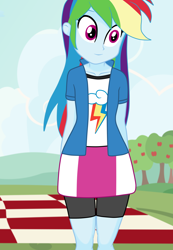 Size: 1280x1846 | Tagged: safe, artist:philelmago, derpibooru import, rainbow dash, equestria girls, friendship games, rainbow rocks, everfree forest, solo