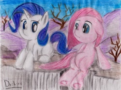 Size: 3235x2412 | Tagged: safe, artist:deihiru, pinkie pie, rarity, earth pony, pony, unicorn, filly, traditional art