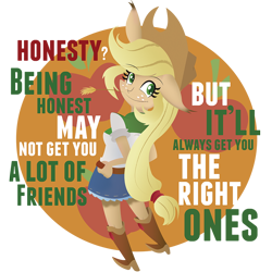 Size: 900x900 | Tagged: safe, artist:lima-hibiki, applejack, equestria girls, apple, element of honesty, honesty, lennon, quote, solo