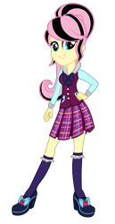 Size: 1800x3500 | Tagged: safe, artist:mixiepie, fluttershy, equestria girls, friendship games, alternate universe, clothes, crystal prep academy, crystal prep academy uniform, crystal prep shadowbolts, emoshy, high heels, necktie, school uniform, simple background, smiling, solo, transparent background