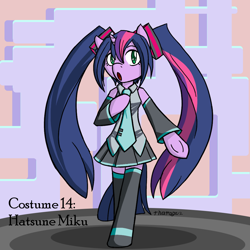 Size: 1000x1000 | Tagged: safe, artist:thattagen, derpibooru import, twilight sparkle, pony, bipedal, clothes, crossover, hatsune miku, vocaloid