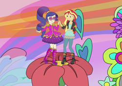 Size: 3508x2480 | Tagged: safe, artist:onlymeequestrian, rarity, sunset shimmer, equestria girls, friendship through the ages, rainbow rocks, ancient wonderbolts uniform, human coloration, redraw, sgt. pepper's lonely hearts club band, the beatles, yellow submarine