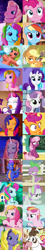 Size: 464x2566 | Tagged: safe, derpibooru import, screencap, applejack, applejack (g3), cheerilee, cheerilee (g3), coconut cream, daisy jo, daisyjo, master kenbroath gilspotten heathspike, pinkie pie, pinkie pie (g3), rainbow dash, rainbow dash (g3), rarity, rarity (g3), scootaloo, scootaloo (g3), spike, sweetie belle, sweetie belle (g3), toola roola, cow, dragon, earth pony, pegasus, pony, unicorn, a friend in deed, fame and misfortune, g3, newbie dash, positively pink, secrets and pies, sleepless in ponyville, testing testing 1-2-3, the crystalling, the last crusade, the princess promenade, the runaway rainbow, the ticket master, comparison, female, filly, g3 to g4, generation leap, mare, meet the ponies, one of these things is not like the others