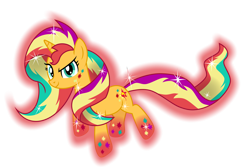 Size: 9000x6000 | Tagged: safe, artist:emeraldblast63, sunset shimmer, pony, unicorn, absurd resolution, floating, looking at you, multicolored hair, rainbow hair, rainbow power, rainbow power-ified, rainbow tail, raised hoof, simple background, solo, transparent background