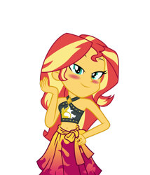 Size: 1024x1194 | Tagged: safe, artist:emeraldblast63, sunset shimmer, equestria girls, bedroom eyes, blushing, clothes, looking at you, sarong, simple background, solo, swimsuit, transparent background