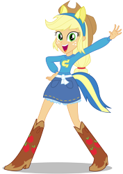 Size: 8500x12000 | Tagged: safe, artist:caliazian, applejack, equestria girls, equestria girls (movie), .ai available, absurd resolution, applejack's hat, boots, canterlot high, clothes, cowboy hat, denim skirt, fake tail, freckles, hat, helping twilight win the crown, looking at you, open mouth, pony ears, pose, school spirit, simple background, skirt, solo, stetson, transparent background, vector, wondercolts