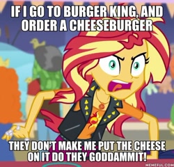 Size: 600x575 | Tagged: safe, edit, edited screencap, screencap, sunset shimmer, better together, equestria girls, rollercoaster of friendship, caption, cropped, image macro, robert freemen, solo focus, text, the boondocks, vulgar