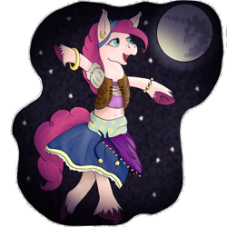 Size: 1024x1024 | Tagged: safe, artist:nikorutheneko, pinkie pie, earth pony, pony, semi-anthro, friendship is witchcraft, belly button, bipedal, dancing, gypsy pie, mare in the moon, moon, romani, solo, unshorn fetlocks