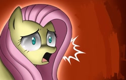 Size: 776x497 | Tagged: safe, artist:musapan, fluttershy, pegasus, pony, anime face, reaction image, scared, shocked, solo