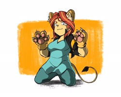 Size: 2048x1636 | Tagged: safe, artist:doktor-d, sunset shimmer, equestria girls, :3, animal costume, blouse, cat costume, clothes, costume, jacket, jeans, kneeling, nyanset shimmer, pants, paw gloves, paws, solo