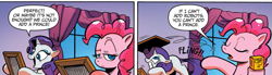 Size: 1231x338 | Tagged: safe, artist:andypriceart, idw, pinkie pie, rarity, earth pony, pony, unicorn, spoiler:comic, spoiler:comic42, comic, duo, female, mare, official comic, speech bubble