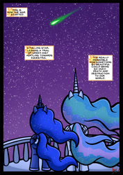 Size: 827x1169 | Tagged: safe, artist:darklamprey, princess celestia, princess luna, alicorn, pony, comic:equestria's war of the worlds, comic, crossover, duo, ethereal mane, evening, female, invasion, looking up, mare, narration, night, royal sisters, shooting star, the war of the worlds