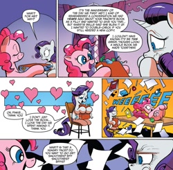 Size: 1231x1207 | Tagged: safe, artist:andypriceart, idw, pinkie pie, rarity, earth pony, pony, unicorn, spoiler:comic, spoiler:comic42, book, comic, female, mare, official comic, speech bubble