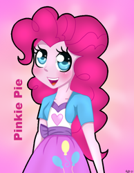 Size: 566x729 | Tagged: safe, artist:marydark22, pinkie pie, equestria girls, clothes, female, pink hair, pink skin, smiling, solo