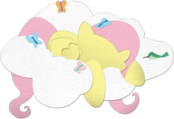 Size: 1411x965 | Tagged: safe, artist:saw-buck, fluttershy, butterfly, pegasus, pony, cloud, minimalist, sleeping, solo