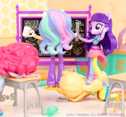 Size: 1080x1002 | Tagged: safe, applejack, pinkie pie, princess celestia, principal celestia, twilight sparkle, equestria girls, concentrating, doll, equestria girls minis, eqventures of the minis, focus, inattention, instagram, irl, official, photo, silly human, sleeping, toy