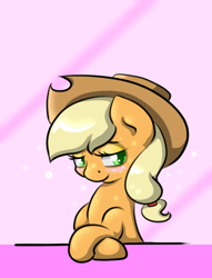 Size: 432x566 | Tagged: safe, artist:alazak, applejack, earth pony, pony, bedroom eyes, blushing, cute, solo