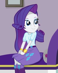 Size: 800x1000 | Tagged: safe, artist:tabrony23, rarity, human, equestria girls, clothes, dress, female, sitting, smiling, solo