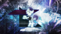 Size: 3840x2160 | Tagged: safe, artist:game-beatx14, derpibooru import, coloratura, abstract background, bipedal, clothes, eyes closed, female, flower, mare, plant, raised hooves, skirt, solo, wallpaper