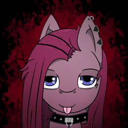 Size: 1000x1000 | Tagged: safe, artist:lazerblues, pinkie pie, earth pony, pony, collar, ear piercing, piercing, pinkamena diane pie, punkamena, punkie pie, solo, tongue out