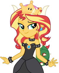 Size: 4800x6000 | Tagged: safe, artist:emeraldblast63, sunset shimmer, equestria girls, bowsette, clothes, cosplay, costume, crossover, crown, jewelry, new super mario bros. u deluxe, regalia, simple background, solo, super crown, transparent background