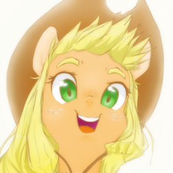 Size: 566x566 | Tagged: safe, artist:one-ok-raichuu, applejack, earth pony, pony, bust, cute, jackabetes, looking at you, portrait, solo