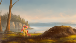 Size: 1920x1080 | Tagged: dead source, safe, artist:shamanguli, fluttershy, pegasus, pony, forest, lake, scenery, scenery porn, solo