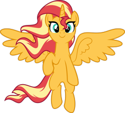 Size: 4000x3638 | Tagged: safe, artist:orin331, sunset shimmer, alicorn, pony, absurd resolution, alicornified, floating, looking at you, race swap, raised hoof, shimmercorn, simple background, smiling, transparent background, vector, windswept mane