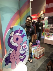 Size: 3024x4032 | Tagged: safe, derpibooru import, fluttershy, pinkie pie, rainbow dash, twilight, twilight (g1), twilight sparkle, human, pony, g1, 80s, irl human, marvel, mlp shirt, plushie, sdcc 2019, twilight sparkle plushie