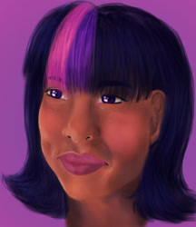 Size: 482x557 | Tagged: safe, artist:inkblackswan, derpibooru import, twilight sparkle, human, bust, dark skin, humanized, portrait, uncanny valley