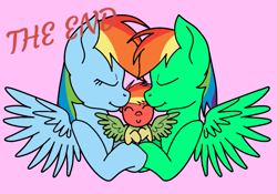 Size: 893x626 | Tagged: safe, artist:didgereethebrony, derpibooru import, rainbow dash, oc, oc:oliver, pegasus, pony, comic:rainbow dash x oliver, baby, baby pony, base used, female, filly, multicolored fur, multicolored hair, offspring, olidash, parent:oc:oliver, parent:rainbow dash, parents:canon x oc, parents:olidash, rainbow fur, simple background, trace