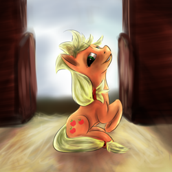 Size: 1920x1920 | Tagged: safe, artist:kwendynew, applejack, earth pony, pony, blonde mane, female, mare, missing accessory, orange coat, solo