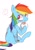 Size: 636x903 | Tagged: safe, artist:nota_mano, derpibooru import, rainbow dash, pegasus, pony, blushing, eating, female, hoof hold, looking back, mare, simple background, sitting, solo, white background