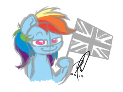 Size: 1600x1200 | Tagged: safe, derpibooru import, rainbow dash, pegasus, pony, female, flag, mare, signature, solo, union jack