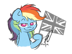 Size: 1600x1200 | Tagged: safe, artist:hopefulsparks, derpibooru import, rainbow dash, pegasus, pony, british, female, flag, mare, smiling, smirk, solo, union jack