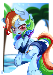 Size: 1479x2091 | Tagged: safe, artist:tohupo, derpibooru import, rainbow dash, pegasus, pony, beautiful, blushing, butt, clothes, female, mare, plot, sexy, solo, stupid sexy rainbow dash, swimsuit