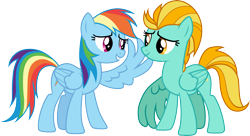 Size: 5499x3000 | Tagged: safe, artist:cloudyglow, derpibooru import, lightning dust, rainbow dash, pegasus, pony, wonderbolts academy, .ai available, duo, female, high res, looking at each other, mare, simple background, transparent background, vector, wings