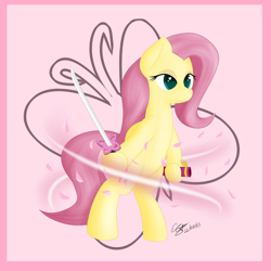 Size: 4000x4000 | Tagged: safe, artist:icy wings, fluttershy, pegasus, pony, absurd resolution, bipedal, katana, solo, sword, weapon, wingding eyes