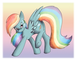 Size: 1280x1024 | Tagged: safe, artist:bluesketcher, derpibooru import, rainbow dash, pegasus, pony, backwards cutie mark, female, mare, solo, wings