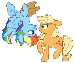 Size: 2725x2262 | Tagged: safe, artist:chub-wub, derpibooru import, applejack, rainbow dash, earth pony, pegasus, pony, appledash, cowboy hat, cute, dashabetes, female, hat, jackabetes, lesbian, looking at each other, mare, shipping, simple background, stetson, transparent background, upside down